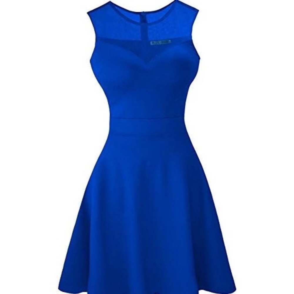 A-Line Pleated Cocktail Dress w/ Mesh Neckline